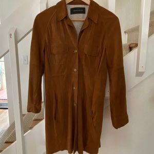 Italian long light brown suede jacket.